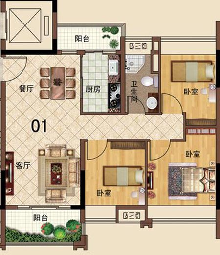 mansion88瓷砖应用效果：大沥碧桂园·华府01户型装修效果鉴赏