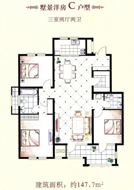 mansion88家装：天津廊坊塞纳荣府148㎡简欧气概装修鉴赏